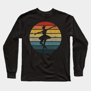 Ballet Ballerina Silhouette On A Distressed Retro Sunset graphic Long Sleeve T-Shirt